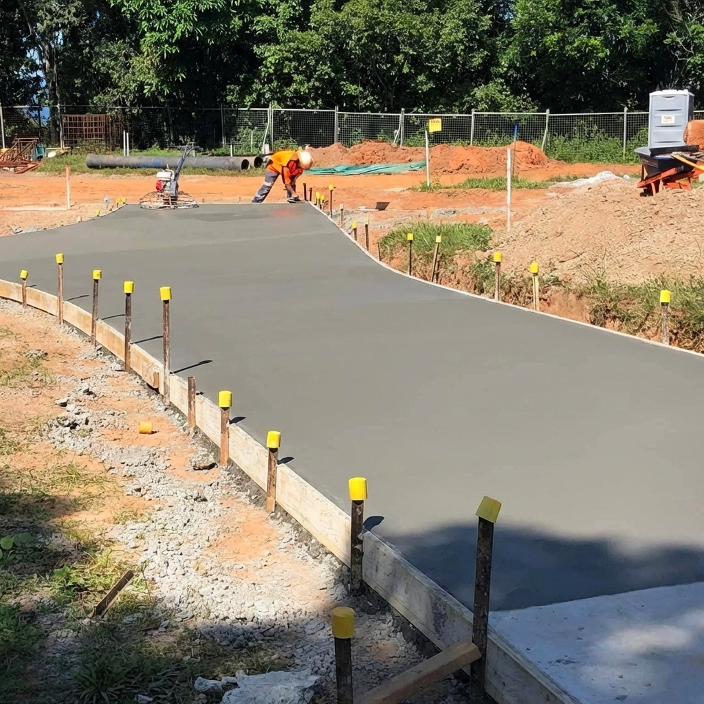 Worker finishing concrete
